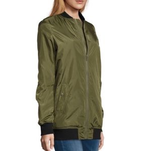 Olive Green Long Bomber Jacket